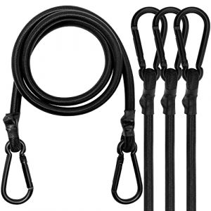 Lot de 4 tendeurs en Caoutchouc avec Mousqueton, 60 cm, Noir, 100% Latex, pour Voile d'ombrage, bâches, Jardin, vélo, Voiture, Chargement (Rugtol Direct, neuf)