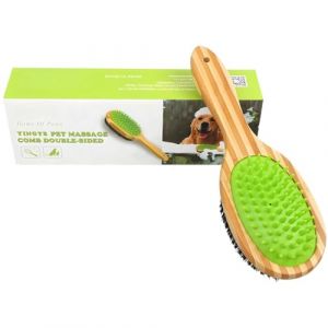 Hop Brosse double face en silicone avec poignée en bambou pour toilettage de chiens et chats (GU GAI, neuf)