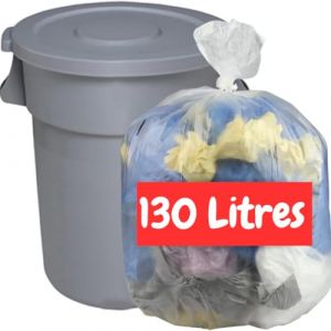 Sac Poubelle Transparent 130l | 50 Sacs Poubelles 130 Litres | Tr&egrave;s R&eacute;sistant et Etanche (35 &micro;) | Poubelles Bureaux - Commerces | Tri S&eacute;lectif D&eacute;chets Plastiques | Pour Poubelle 100-120 litres (GS SECURITE FRANCE, neuf)