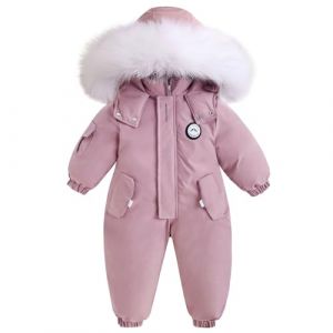 BRONG Enfant Habit de Neige Barboteuse Garçons Combinaison de Ski Hiver Chaud Neige Toison Veste Étanche Amovible Col de Fourrure Coupe-Vent Tenues Rose 3-4 Ans (BRONG, neuf)