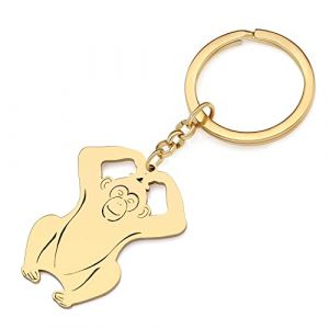 RAIDIN Porte-clés singe africain Orang-outan mignon en acier inoxydable Porte-clés Cadeaux pour Femmes Filles Clé de voiture Porte-monnaie Charms (Or-151) (RAIDIN, neuf)