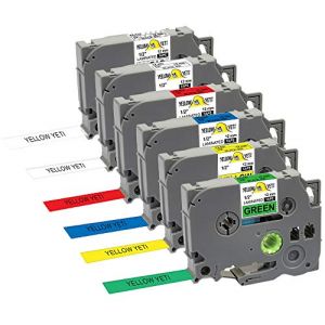 Yellow Yeti 6 Rubans Cassettes TZe-131 TZe-231 TZe-431 TZe-531 TZe-631 TZe-731 12mm x 8m Étiquettes compatibles pour Brother P-Touch PT-1000 PT-1005 PT-1250 PT-H100 PT-D210VP PT-D400 PT-D600VP CUBE (SOKANA, neuf)
