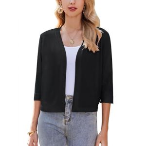 Zeagoo Boléro Femme Cardigan Manches 3/4 Ouvert Devant Boléro Veste Festive Élégant Cardigan Court Solide Noir XXL (Zeagoo direct, neuf)