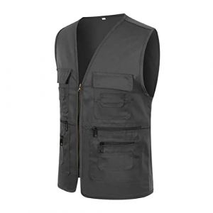 Gilet d'extérieur léger pour homme - Gilet softshell sans manches - Respirant - Avec de nombreuses poches - Décontracté - Gilet de pêche - Gilet d'été, Noir , XXXL (xiaotangwanwan, neuf)