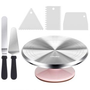 Ohuhu Plateau Tournant Patisserie, 30 cm Plateau Tournant Gateau avec 2 Spatules à Glaçage en 3 Grattoirs à Gâteau, Plateau Tournant Décoration De Gâteau pour la Fabrication de Gâteaux (TSMART, neuf)