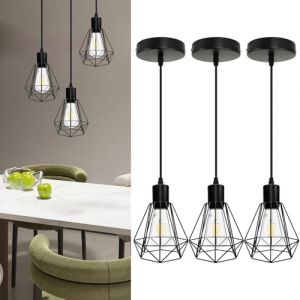 HiBay 3x Suspension Luminaire Vintage,lustre au look vintage et r&eacute;tro, Cage en forme Diamant en M&eacute;tal douille E27 pour Restaurant Salon Chambre Cuisine Bar Couloir (sans ampoule) (Hiled, neuf)
