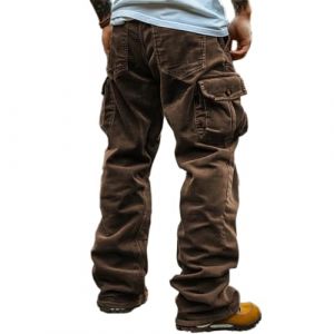 Oanviso Pantalon Cargo Velours C&ocirc;tel&eacute; Homme Pantalons Jogging Coupe Regular Pantalon de Travail en Velours Cargo Pants D&eacute;contract&eacute; avec Poches pour Homme A Brun L (Shopping tide, neuf)