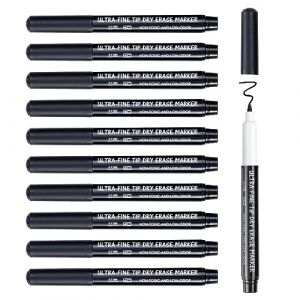 maxtek Feutre Tableau Blanc Effaçable, 12 Noir Marqueur Tableau Blanc Effaçable, 0.7mm Pointe Ultra Fine, Feutre Ardoise Effaçable pour Maison, Ecole et Bureau (maxtekDirect-FR, neuf)