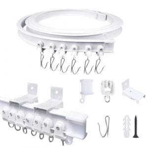 FOGAWA 3m Rail rideaux avec 24 Crochets à rideaux, Rail de Rideau Mantage au Mur, Tringle à Rideaux Flexible, Système de Rail de Rideau pour Douche, Séparateurs de Pièces, Blanc (FJSMEU, neuf)