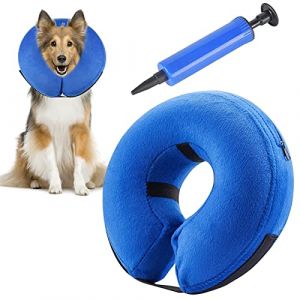 AKOFIC Collier de Protection Gonflable pour Chien, Collerette Gonflable de R&eacute;cup&eacute;ration de Chien Chats Anti Lechage Confortable pour Animaux de Compagnie, R&eacute;glable de Collier &Eacute;lisab&eacute;thain avec Velcro (Akofic, neuf)