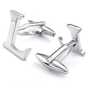 HONEY BEAR Bouton De Manchette La Lettre Alphabet Homme Chemise Poignet Col En Cadeaux de Mariage d'affaires (L Argent) (PINGFANG, neuf)