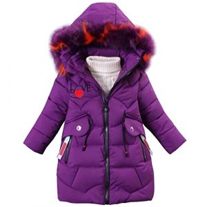 YFPICO Doudoune Enfant Fille Manteau Rembourré à Capuche Fourrure Veste d'hiver Fille Blouson Epaisse Chaud Coupe-Vent, Violet, 12-14 Ans(L'étiquette: 160) (LSERVER, neuf)