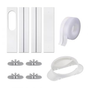 Kit de Fenêtre pour Climatiseur Portable, avec Coupleur Universel Panneau en PVC Renforcé Réglable Joint de Fenêtre Kit d'Aération de Fenêtre AC pour Coulissante pour 13cm Tuyau d'Échappement (KISEGO, neuf)