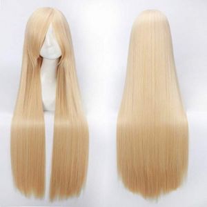 GHK 100 cm Rose Longue Ligne Droite Anime Cosplay Perruque Blonde Vert Rouge Pourpre Blanc Halloween Costume Perruques Pour Femmes Cheveux Synthétiques 05 (good stuff A, neuf)