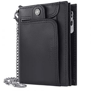 HNOOM Portefeuille Homme en Cuir Blocage RFID Porte Monnaie Homme avec Chaîne Petit Portefeuille pour Homme et Porte-Cartes Poche à Monnaie Classique Porte Feuille Boîte Cadeau (Noir) (HNOOM, neuf)