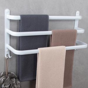 Porte Serviette Mural 3 &eacute;tages Porte Serviette en Aluminium Support Serviette Salle de Bain avec Crochet pour Salle de Bain, Cuisine D'h&ocirc;tel, Style Contemporain, 50 cm (HaiKuoTianXiaMaoYi, neuf)