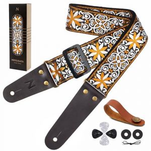 Nefelibata Sangle de guitare, courroie de guitare en coton brodée pour guitare basse, électrique et acoustique, bouton gratuit, cadenas de courroie et pics de guitare (zsfeiniao, neuf)