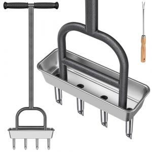 BeneLabel Aérateur de Gazon, Core de Pelouse Manuel Scarificateur Outil d'aération du Sol en Acier Inoxydable 4 Dents Creuse avec Plateau de Rangement pour Ameublir le Sol et Améliorer la Pelouse,93cm (besthouse, neuf)