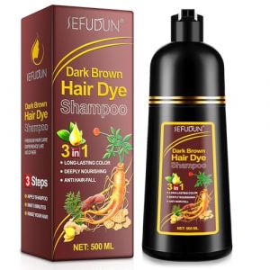 Shampoing colorant pour cheveux gris et barbe - 100% couverture grise, coloration instantanée pour les femmes et les hommes, ingrédients à base de plantes, coloration noire en quelques minutes 500ML (VINIMAY, neuf)