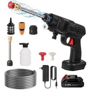 Nettoyeur Haute Pression sans Fil,21V Pistolet Haute Pression sur Batterie, avec DéBit éLevé De 10M,1200 Mah Pistolet à Eau, avec Conduite d'eau De 5M,Kit De Nettoyage De Jardin (1 Batterie) (PRICE GLOBAL DISTRIBUTION S.R.L., neuf)