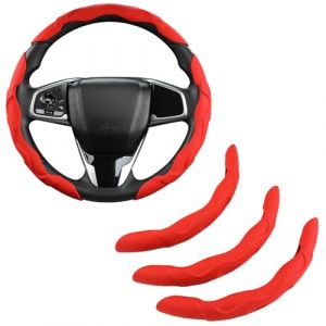 GIANT PANDA Housse de Volant en Cuir 3 pièces-Grande Housse de Volant amovible-3D Respirante-Protection de Volant Universelle pour 99% de Tous Les véhicules-Rouge (WMGoods, neuf)