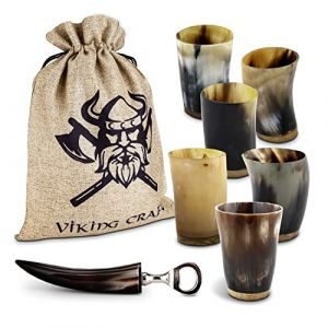 VIKING CRAFT Lot de 6 Gobelets en Corne à Boire - 80 ml + Décapsuleur - Décoration et Cadeau Viking pour Hommes et Femmes, Article de Fan (Craft and Trade, neuf)