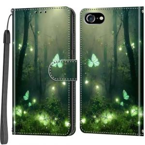 Salanheo Coque pour iPhone 7 / iPhone 8 / SE2 (2020) / SE3 (2022), Housse en Cuir PU Etui &agrave; Rabat Pochette de Antichoc Portefeuille avec Fentes pour Cartes Fonction Support Papillon forestier (SUERGUTE, neuf)