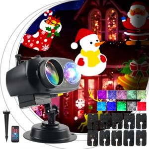 Projecteur No&euml;l ext&eacute;rieur Int&eacute;rieur, lumi&egrave;res projecteur &eacute;tanches 15W avec t&eacute;l&eacute;commande, 10 diapositives, 10 vagues, minuterie 6H et t&ecirc;te r&eacute;glable &agrave; 270&deg;, d&eacute;coration pour f&ecirc;tes, No&euml;l, Halloween (wzxeugo, neuf)
