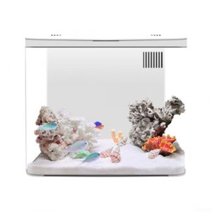 HOHOVYVY Kit complet d'aquarium en acrylique avec &eacute;clairage LED et syst&egrave;me de filtration &agrave; trois niveaux pour Betta, crevettes et poissons rouges, pompe silencieuse, 20 x 20 x 14 cm, blanc (PPfend, neuf)