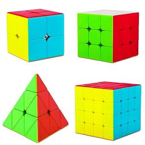 Coolzon Speed Puzzle Cube, 4 Pack Stickerless Cube Cube Set 2x2 3x3 4x4 Triangle Pyraminx, Easy Tourant 3D Speed Puzzle Cube Jeux Cadeau Jouet pour Enfants Adultes (LauraGood, neuf)