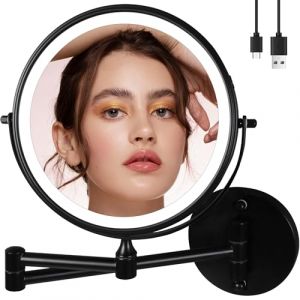 TUSHENGTU 9" Grand Murale Miroir Grossissant Lumineux,1X/10Xmirrcoir Maquilleur Lumineux Chargement USB, Convient Aux Coiffeuses d'hôtel,Aaux Salles de Bains Et Au Rasage Chrome (960C10X (Tushengtu, neuf)