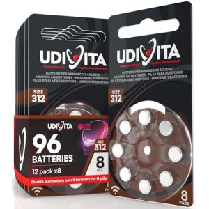 96 Piles Auditives Taille 312 Udivita PR41 (Marron) Zinc-Air Hearing Evolution avec Technologie Phono Pulse - 12 Blisters de 8 Piles (Eurocali, neuf)