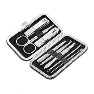 Ensemble de 8 ciseaux &agrave; ongles professionnels en acier inoxydable avec &eacute;tui en cuir pour la maison, les voyages, le soin des ongles des pieds, des mains, rose et noir (en option) (Noir) (Nufang, neuf)