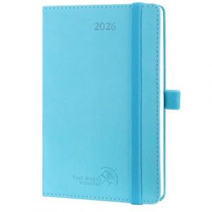 POPRUN Agenda de Poche 2026 A6 Semainier 16 x 10,5 cm - Couverture Souple en PU Cuir, Petit Agenda, D'Jan 2026 à Déc 2026-12 Mois, Signet à 2 rubans, Papier 100 g/m², Bleu vert (Time Works Wonders, neuf)
