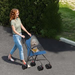 Poussette pliante pour chiens, poussette pour chiens et chats avec panier de rangement, 4 roues, poussette portable pour animaux domestiques, 97 * 45 * 55cm-Bleu (Hechheu, neuf)