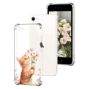 DiaryTown Coque Compatible avec iPhone 8 / iPhone 7, Motif Floral Transparent Housse Etui en Silicone TPU Souple Clair Protection Antichoc Coque pour iPhone SE 2020 / iPhone SE 2022 5G - Chat Orange (DiaryTown, neuf)