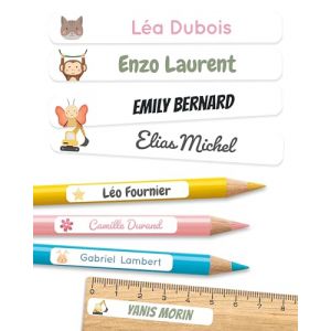 225 Étiquettes autocollantes personnalisées pour l'école - Étiquettes prénom pour crayons et matériel scolaire - Résistantes à l'eau - Blanc (MELU Kids, neuf)