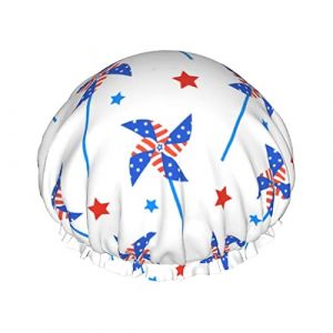 Independence Day Of America Festive Shower Cap for Women Réglable Double WaterproofBathing Shower Hat Hair Protection Réutilisable Ladies Spa Salon Shower Hat (changfengZA, neuf)