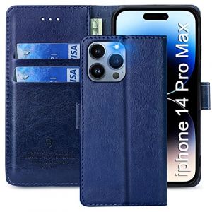 FMPCUON Coque pour iPhone 14 Pro Max, &Eacute;tuis &agrave; Rabat iPhone 14 Pro Max,Premium PU Etui Housse en Cuir Portefeuille de Protection Magn&eacute;tique pour iPhone 14 Pro Max,Bleu (FMPCUON-EUR, neuf)