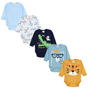 TupTam Body Bébé Garçon – Lot de 5 Bodies Bébé à Manches Longues, Coton OEKO-TEX, Bodies Bébé 0-3 Mois, Mix de couleurs 9, 68 (LotteStyle, neuf)