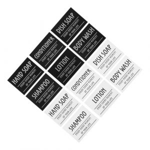 NULYLU 12pièces Étiquettes Imperméables Pour Bouteilles Ou Lot De Étiquettes Autocollantes Pour Shampooing Après-shampoing Et Liquide Pour Rangement La Salle De Bain Sans Résidu (Kopouy, neuf)
