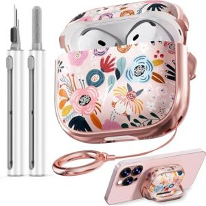[Avec verrouillage de sécurité] Étui Inesore pour Airpods 4, joli étui floral pour AirPod 4, étui rigide pour femmes et filles, avec kit de nettoyage pour coque AirPod 4 (2025) (Enbluen, neuf)