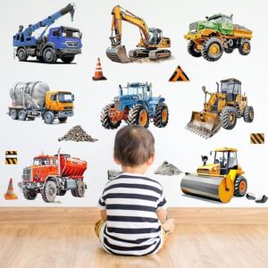 WandSticker4U&reg;- Grand stickers muraux enfant enfants gar&ccedil;on VOITURE XXL I Autocollant mural gar&ccedil;on v&eacute;hicule engins de chantier tracteur pelleteuse grue I D&eacute;co murale chambre b&eacute;b&eacute; garcon cr&egrave;che (WandSticker4U&reg;, neuf)