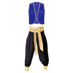 dPois Homme Déguisement Arabe Gilet Pantalon Costume Arabe Roi Prince Carnaval Partie Fête Jeux de Rôle E Bleu Roi et Noir 3XL (dPois eu, neuf)