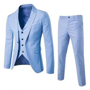 YOSUWOAI Costume 3 pièces pour homme - Coupe ajustée - Veste - Pantalon formel - Costume professionnel - Pour mariage et affaires - Coupe droite - Costume de smoking - Couleur unie, Z04 bleu ciel, L (LDeianp, neuf)