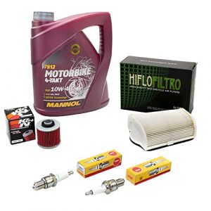 Kit d'entretien huile 4 l + filtre à air + filtre à huile + bougies d'allumage pour Yamaha XV 1100 XV1100 Virago 3LP année de construction 1989-1999 (mvh-versand, neuf)
