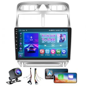 Ohradio 2G+64G Autoradio Android 15 pour Peugeot 307 2007-2013, Carplay Android Auto sans Fil, 2 DIN Écran Tactile de 9" avec WiFi GPS FM/RDS BT SWC+Caméra de Recul+MIC (carsecure, neuf)
