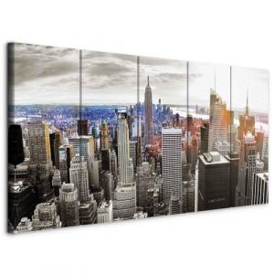 murando - Tableau d&eacute;coratif ville 200x80 cm - Impression sur toile color&eacute;e - D&eacute;coration murale - Architecture manhattan new york city usa gratte-ciel lever du soleil d-B-0188-b-o (murando, neuf)