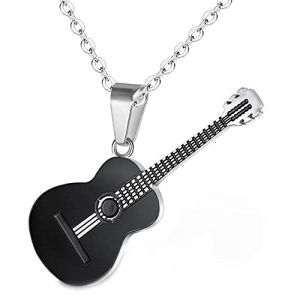 HMOOY Collier Guitare, Collier M&eacute;diator en Acier Inoxydable 316L Collier Pendentif Guitare pour Homme Collier de Musique R&eacute;glable Cadeau D'amant D'instrument de Musique Bijoux de Musicien, M&eacute;tal (HMOOY Direct-EU, neuf)