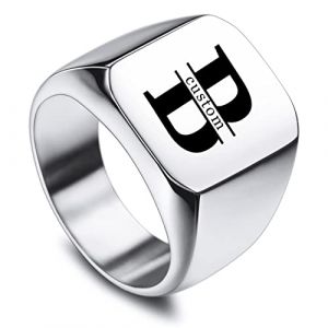 MunkiMix Bagues pour Hommes Bague Chevali&egrave;re Carr&eacute;e en Acier Inoxydable Cadeau de Saint Valentin Personnalis&eacute; pour Lui Homme, Bagues de Mariage et Bague en Argent avec Gravure (MunkiMix Bijoux, neuf)